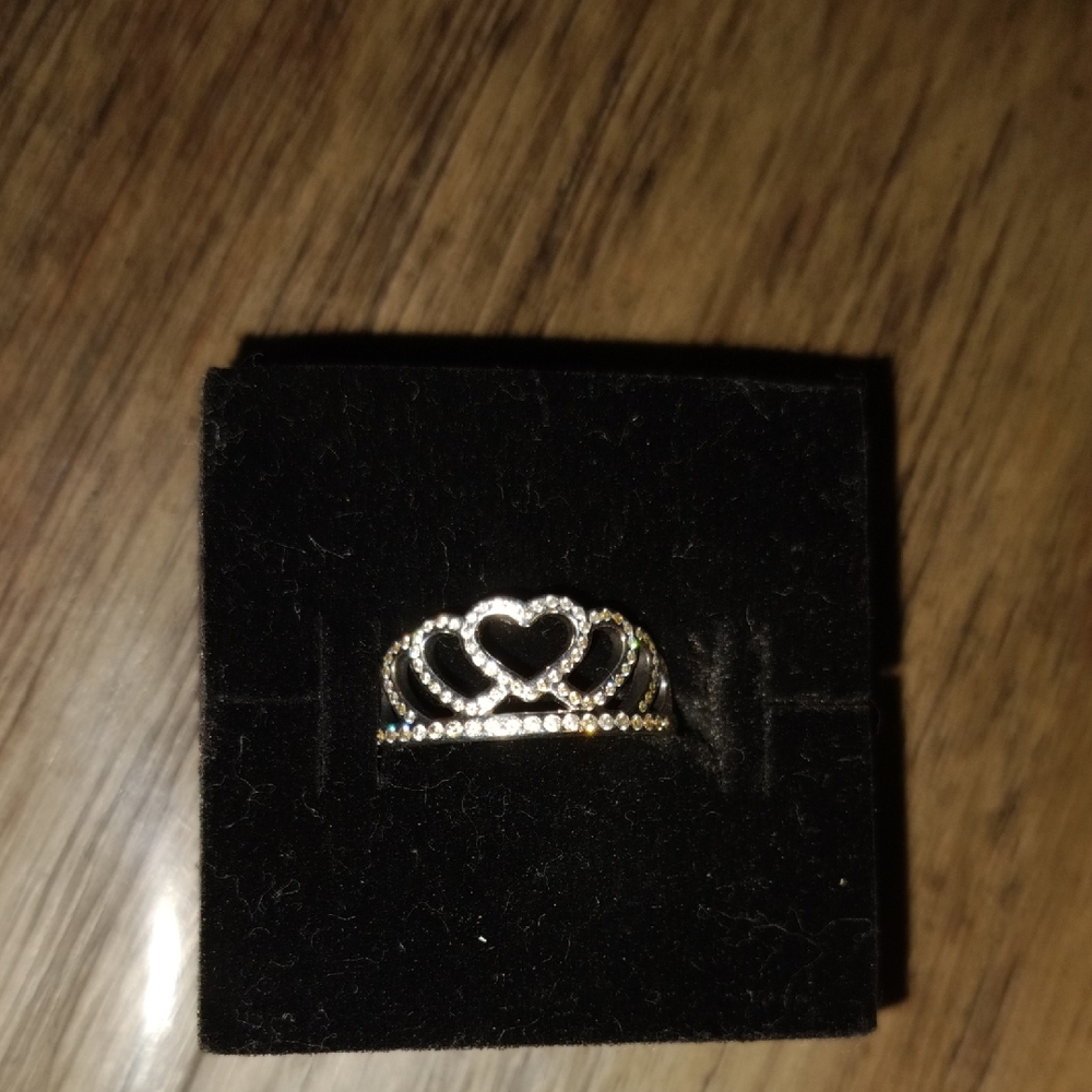 Silver Pandora Heart Crown Ring